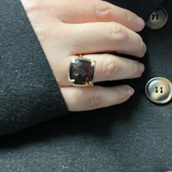 14k solid rose gold, Smokey Quartz and White Sapphire Cocktail Ring - Size 7 - Picture 8 of 8